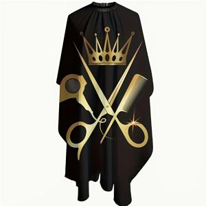 TEMU 대형 전문가용 이발 가운 - 세척이 용이하며 왕관과 가위 디자인 특징, 가정용 및 미용실에 적합, 필수 뷰티 액세서리 | 스타일리시한 미용 가운