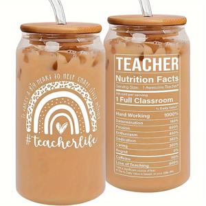 TEMU 선생님을 위한 영감을 주는 선물 - 500ml/16.9oz 유리 커피 머그, 동기 부여 인용구 문구, 선생님의 날, 생일, 감사 선물로 완벽, 화이트 색상, 주방 및 식당 장식에 적합