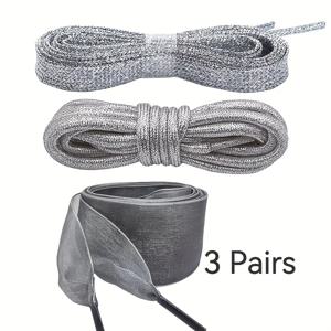 TEMU 글리터 컬러풀 샤이니 패션 스니커즈용 플랫 신발끈 3켤레, 스케이트화 스포츠화 부츠용