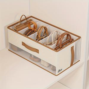 TEMU 1개 가방 보관용 천 상자, 칸막이 정리함. 먼지 방지 및 공간 절약형 상자, 칸막이 디자인, 가방 보관대, 추수감사절 적용 가능, 벽걸이 옷장 시스템