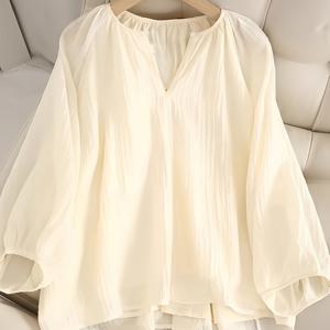 TEMU 스위트 앤 젠틀 쉬폰 셔츠, 풀오버 단색 셔츠, 가볍고 통기성 좋은 여성용 플리츠 다용도 탑