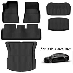 TEMU 2024-2025년형 TESLA 모델 3 전천후 TPE 바닥 매트, 트렁크 라이너 및 카고 매트 추가 풀 세트, Tesla Model 3 (2024-2025)용 6피스 내부 바닥 매트 키트
