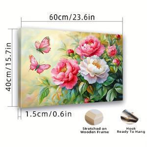 TEMU 분홍색과 빨간색 꽃잎이 있는 모란꽃이 있는 고전적인 금색 액자 그림. 녹색 잎사귀로 둘러싸여 있으며, 거실 홈 데코에 적합한 예술적인 벽 장식으로 사용할 수 있습니다.