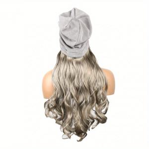 TEMU 회색 물결 모양 슬러치 비니 모자 가발 분리형 모자 부착 곱슬 웨이브 선물 친구 및 가족용