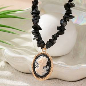 TEMU 여성을 위한 스타일리시하고 미니멀한 트렌디한 스톤 목걸이, 플로팅 뷰티 헤드 디자인