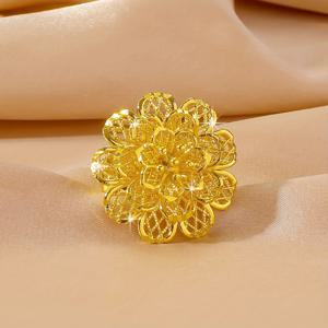 TEMU 골드 도금 오픈 플로럴 링 - 5A 품질 5점 꽃 디자인, 웨딩 밴드, 아내, 여자친구를 위한 일상 선물, 발렌타인데이 & 라마단 선물, 청소년용, 여성용 반지, 여성용 웨딩 반지, 우아한 여성용 반지