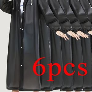 TEMU 검정색 두꺼운 EVA 성인용 우비 6개, EVA 두꺼운 풀 바디 점프수트, 여행, 야외 라이딩, 휴대용 드로스트링 우비, 하이킹, 휴대용 성인 우비
