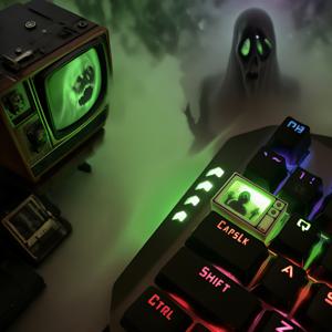 TEMU 유령의 레트로 TV 아티산 키캡 - 1.75U 탭 키 (Cherry MX 기계식 키보드용), 스푸키 글로우 CRT 디자인, 할로윈 게이밍 데코, 게이머 & 키보드 애호가를 위한 특별한 선물