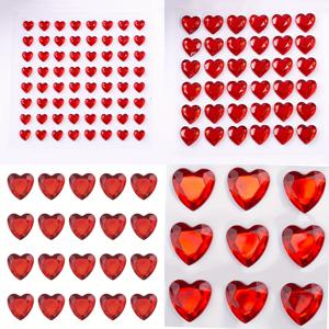 TEMU 129개/4장/세트 반짝이는 아크릴 하트 모양 스티커 - 자가 접착 보석 스티커, 라인스톤 스티커, 공예 장식, 네일 아트, 바디 메이크업