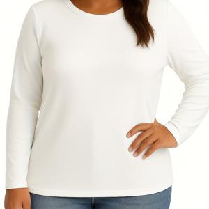 TEMU 패션 플러스 사이즈 여성용 순면 솔리드 화이트 티셔츠