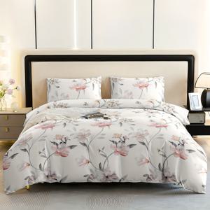 TEMU 3pcs 이불 커버 세트 (이불 커버 1개 + 베갯잇 2개, 충전재 없음), 식물 모양 프린트 침구, 부드럽고 편안함, 침실 및 게스트룸에 적합