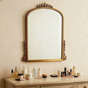 TEMU 프렌치 스타일 빈티지 장식 아치형 거울 - 우아한 곡선 거울, 금속 프레임 벽걸이형 욕실, 드레스룸용 - 인테리어 장식용 거울