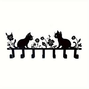TEMU 1개 귀여운 고양이와 꽃 키체인, 금속 벽걸이 후크, 스타일리시한 라커 엔드, 장식용 키 홀더, 거실, 욕실, 옷장 보관 솔루션에 적합, 설치 용이, 애완 동물을 좋아하는 친구와 가족을 위한 선물로 적합