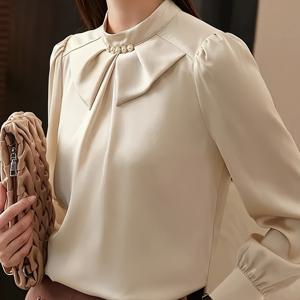 TEMU 여성용 롱슬리브 패션 워크 캐주얼 스탠드 칼라 셔츠 탑