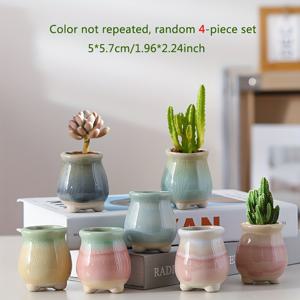 TEMU 다육이 화분 세트, 일본 스타일 작은 신선 스타일, 랜덤 4/6개 세트 미니 세라믹 화분 (색상 중복 없음), 귀여운 모양, 작은 식물, 이끼 특수 화분, 재배 화분, 정원 가꾸기 선물, 홈 데코