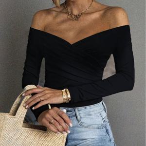 TEMU 패셔너블 섹시 신축성 솔리드 오프숄더 긴팔 스트리트 캐주얼 여성 탑