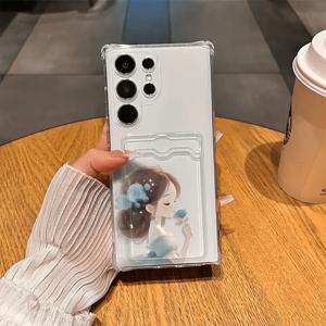 TEMU 휴대폰 케이스 - 꽃무늬 소녀 디자인의 휴대폰 케이스, 사진 및 카드 보관 가능, 삼성 모델 S22, S23, S24, A26, A36, A56, A42, A52, A72, A73, A33, A70, A25, S25, S21 5G, S22 5G 호환