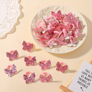 TEMU 20개 핑크색 어린이 리본 머리끈, 심플하고 패셔너블한 밝은 색상 소녀 포니테일 탄성 머리띠, 반짝이는 파티 캔디 컬러 베이비 헤어 액세서리, 소녀용 머리끈