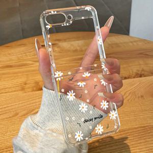 TEMU 꽃무늬 투명 휴대폰 케이스 - 삼성 갤럭시 Z 플립 7/6/5/4/3/5G 및 Z 폴드 7/6/5/4/3 호환, 충격방지 접이식 소프트 커버, 보호 케이스