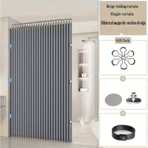 TEMU 접이식 샤워 커튼, 그레이 컬러 및 패션 테마, 다양한 사이즈, 양면 자석 후크 디자인, 욕실 전체에 편안한 분위기 제공(걸이 용품 및 자석 포함)