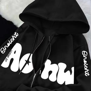 TEMU 가을 겨울용 레터 프린트 집업 후드 스웨트셔츠, 여성 의류