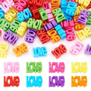TEMU 50개/약 600개 불투명 아크릴 유럽 비즈, 대구멍, 사랑 글자, 랜덤 혼합 색상, 16.5x11.5x7mm, 구멍: 5mm, 비즈 및 비즈 세트, 팔찌, 목걸이, 휴대폰 스트랩 등 DIY 창작 프로젝트에 적합