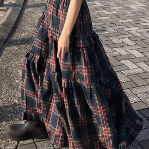 TEMU 레트로 문학 스타일 프린트 미디 스커트, 일본 가을/겨울 신상 하이웨이스트 케이크 스커트, 루즈핏 미디 A라인 스커트