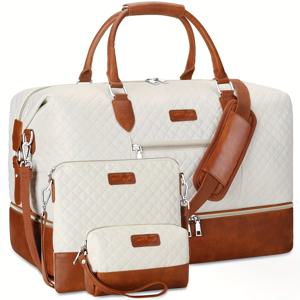 TEMU 대용량 여행 가방 3종 세트: 스포티한 나일론 숄더백, 크로스백, 신발 수납공간이 있는 세면도구 가방, 여행, 출장, 임산부, 데일리룩에 적합