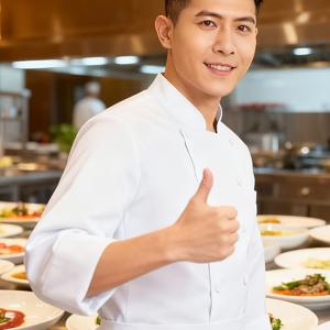 TEMU 단색 더블버튼 긴팔 셰프 유니폼, 케이터링/호텔/제과/서양식 레스토랑/주방 홈웨어용