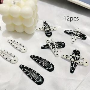 TEMU 합금 헤어 클립 액세서리 12개 세트 - 혼합 색상 블랙/화이트, 앞머리, 올려머리, 스타일링용 미끄럼 방지 헤어 클립, 내구성 있는 머리핀, 십대 및 성인용, 우아하고 심플함, 라마단에 이상적