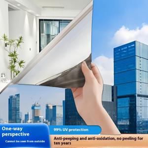 TEMU 단방향 프라이バシー 창문 フィルム, 훔뿔보기 방지, 정전기 흡착으로 간편한 설치, 가정 및 사무실용, 은색 창문 フィルム