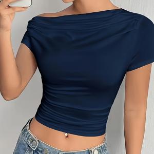 TEMU 오프숄더 비대칭 티셔츠