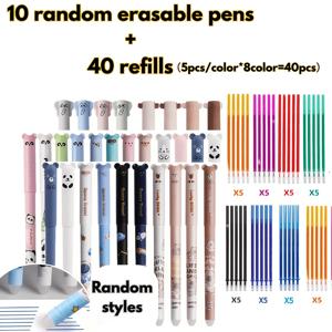 TEMU 지우개형 젤펜 50개 세트, 8가지 색상 리필 종류(총 40개 리필) 및 10가지 랜덤 스타일 지우개펜 포함, 0.5mm 극세필 블루 리필, 내장형 지우개 장착, 필기, 필기용지, 지우개펜, 지우개형 젤펜, 젤펜, 학용품, 사무용품, 필기용 펜에 적합