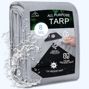 TEMU 헤비 듀티 방수 8 Mil 강화 폴리 대형 타포린 접지 시트 커버, 아웃도어 실버 및 블랙, 농장, 야외, 차량/보트, 지붕, 텐트용, 아일렛 포함