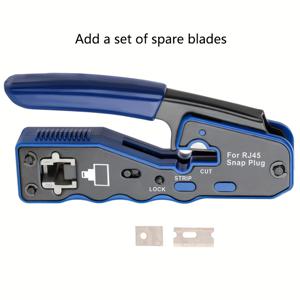 TEMU RJ45 압착 공구 키트, CAT5E, CAT6, CAT6A 및 8P 모듈형 커넥터 사용, 멀티인 원 CAT6 압착기 (블루)