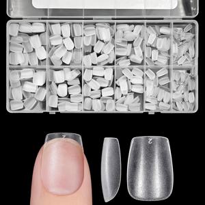 TEMU 600개 투명 아몬드/코핀/사각 네일 팁 - 중간/짧은 길이, 풀 매트, 퓨어 컬러 소프트 젤 ABS 인조 네일, 풀 커버 프레스온 네일 키트 (네일 아트 연장용)