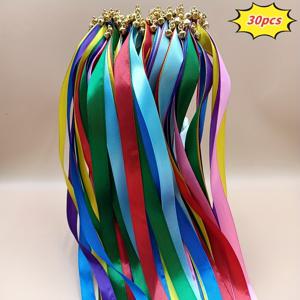 TEMU 크리스마스 및 할로윈용 장식 리본 30개 - 유럽 스타일 웨딩 리본, 여성용 매혹적인 지팡이, 재사용 가능 - 작은 종이 달린 대나무 막대 포함, 결혼식, 생일 축하, 축제 장식에 적합