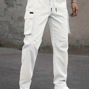 TEMU 남성 드로스트링 패치워크 멀티 포켓 캐주얼 카고 롱 팬츠