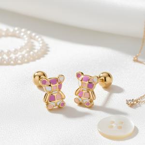 TEMU 컬러풀 베어 귀걸이, 도파민 컬러 스몰 스퀘어 귀걸이, 컬러풀 에나멜 귀걸이, 방수 18K 골드 도금-도금 316 316 316 316 스테인리스 스틸 스크류 백 귀걸이, 다용도 패션 추가, 고급스러운 크리스마스 선물, 배터리 없음