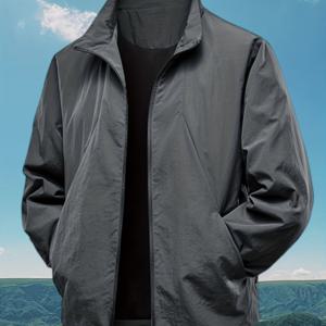 TEMU 남성용 봄/가을 재킷, 다용도 캐주얼 단색 스탠드업 칼라, 야외 스포츠에 적합