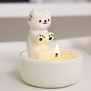 TEMU 만화 고양이 양초 홀더 - 귀여운 고양이 디자인의 세라믹 아로마 양초 홀더