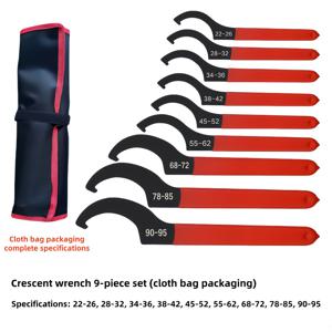 TEMU 9피스 산업용 C형 후크 렌치 세트 고탄소강 두꺼운 미끄럼 방지 후크 임팩트 렌치 자동차 충격 흡수 조정/수도계 분해/기계 유지보수 도구 캔버스 백 포장 다중 사양