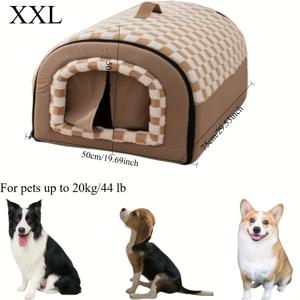 TEMU 닫을 수 있는 도어 커튼이 있는 다기능 휴대용 강아지 침대, 오픈형 상판 개장, 대형견용 개집, 겨울용 보온 반려동물 침대, 조립 및 보관이 쉬운 강아지 빌라, 미끄럼 방지 바닥 디자인, 사계절용 고양이 침대, 고양이 집, 펫용품, 모든 고양이와 88파운드 미만 대형견에게 적합