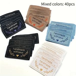 TEMU 25X50mm 손뜨개 폴리에스터 태그 40개 세트 - 스카프, 모자, 가방, 커플 세트, 집에서 만든 선물, 지갑 제작 재료, 재봉 도구, DIY 지갑 제작에 이상적인 5가지 색상의 기본 재봉 라벨