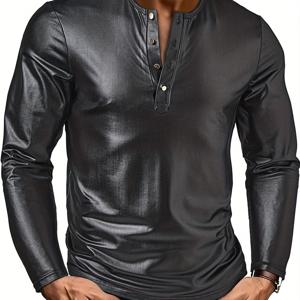 TEMU 남성 캐주얼 긴팔 헨리 셔츠 - 단색, 버튼업, 레귤러 핏, 중간 정도 신축성 있는 원단, 사무실 및 사회 행사에 적합, 가을/겨울에 완벽, 캐주얼 복장|캐주얼 웨어|레귤러 핏, 헨리 셔츠