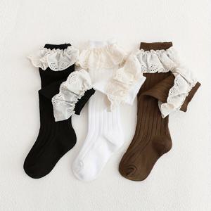 TEMU 3켤레 레이스 종아리 양말 레이스 중간 튜브 양말 레트로 트렌드 매칭 스커트 아동 양말 블랙 화이트 카드 컬러