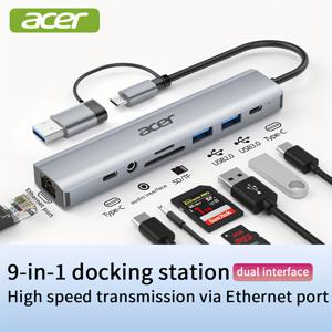 TEMU 에이서 하이41-T9 타입-C 도킹 , 9-in-1 USB 허브, 기가비트 이더넷 포트 및 카드 리더기 - USB-C/전원 어댑터 호환 노트북 확장 도크, 스마트폰, 태블릿, 외장 드라이브용 - 에이서 및 대부분의 기기와 호환 (보드 없음)