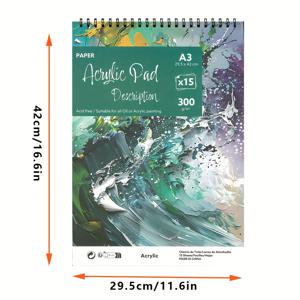 TEMU 대형 나선형 제본, 유화 스케치북, 아크릴 페인팅 패드 - A3 사이즈, 고품질 두꺼운 커버, 두꺼운 종이 페이지, 페인팅 및 유화, 아크릴 페인팅에 적합