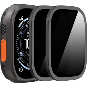 TEMU Apple Watch Ultra, Ultra2, Ultra3 모델용 49mm 사이즈 완벽한 프라이버시 강화 유리 액정 보호 필름 2개 세트. 9H 강화 유리 및 티타늄 합금 프레임 특징. iWatch Ultra 3/2/1용 보호 필름으로, 액정 보호 기능 제공.