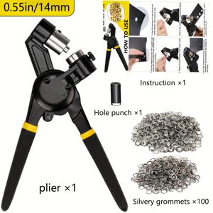 TEMU 주얼리 제작 도구 아일렛 그로밋 도구 키트 100세트, 고강도 그로밋 도구 키트, 방수포, 패브릭 링, 가죽, 텐트, 비닐, 캔버스 등에 사용하는 휴대용 그로밋 플라이어